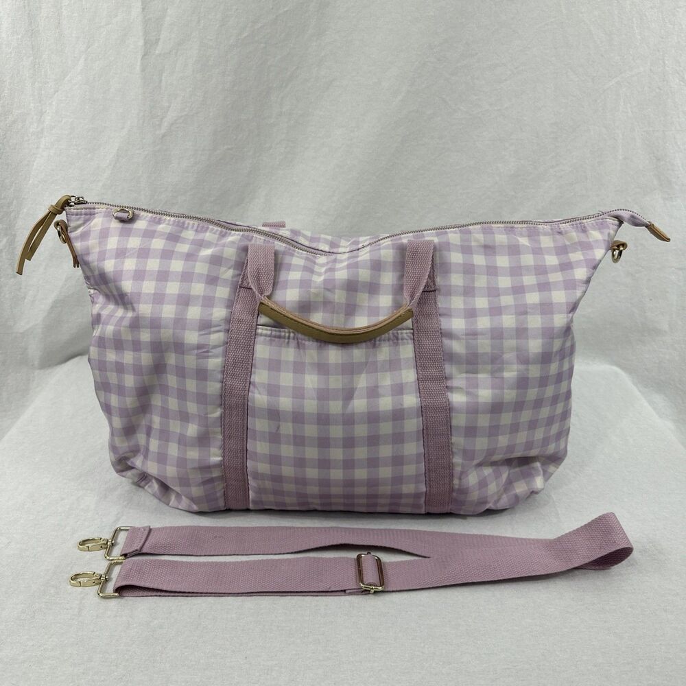 Madden Girl Purple White Plaid Gingham Weekender Tote Bag Spring Girly Pastel